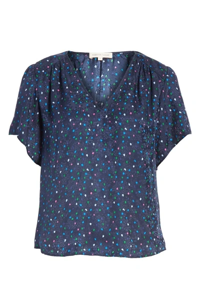 Shop Rebecca Taylor Speckled Silk Blouse In Navy Combo