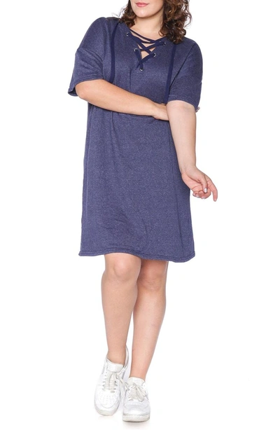 Shop Slink Jeans Lace-up Hoodie Dress In Navy