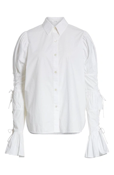 Shop Frame Lace-up Sleeve Cotton Shirt In Blanc