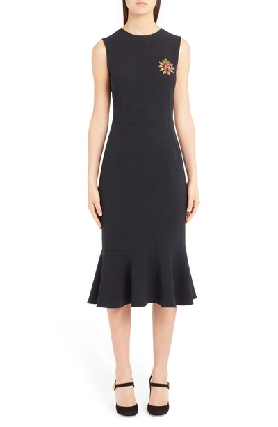 Shop Dolce & Gabbana Sacred Heart Embellished Flare Hem Sheath Dress In Black