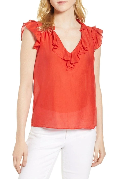 Shop Velvet By Graham & Spencer Silk And Cotton Ruffled Top In Cardinal