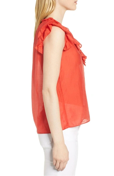 Shop Velvet By Graham & Spencer Silk And Cotton Ruffled Top In Cardinal