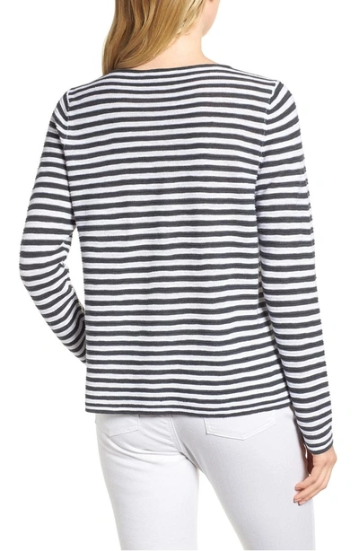 Shop Eileen Fisher Stripe Organic Linen & Cotton Sweater In Graphite/ White