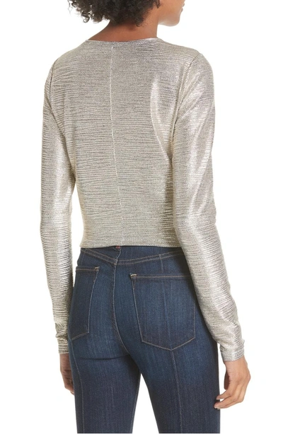 Shop Alice And Olivia Delaina Silver Long Sleeve Crop Top In Silver Foil