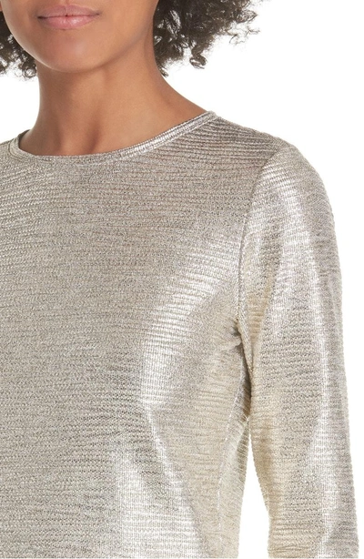 Shop Alice And Olivia Delaina Silver Long Sleeve Crop Top In Silver Foil