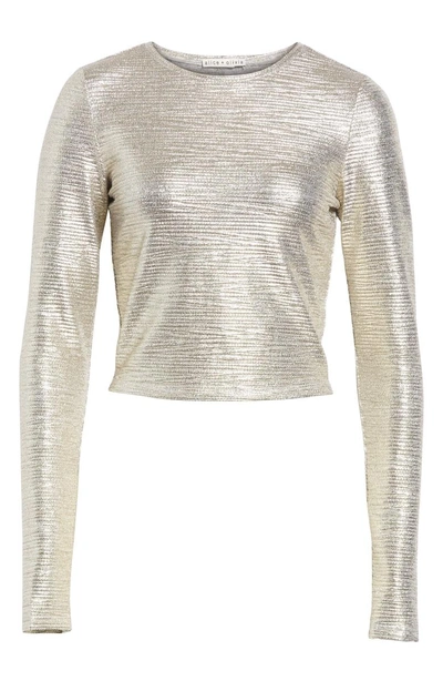 Shop Alice And Olivia Delaina Silver Long Sleeve Crop Top In Silver Foil