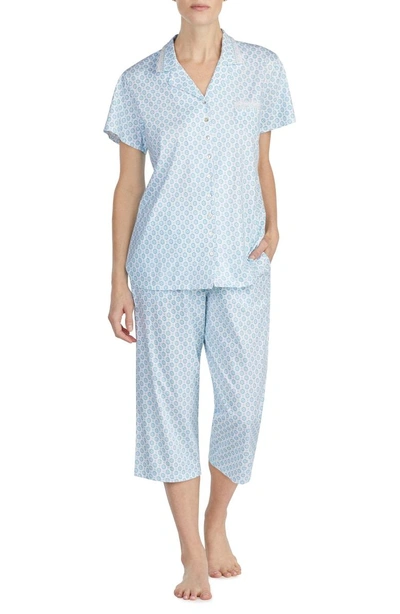Shop Eileen West Cotton Crop Pajamas In White Ground With Teal Geo