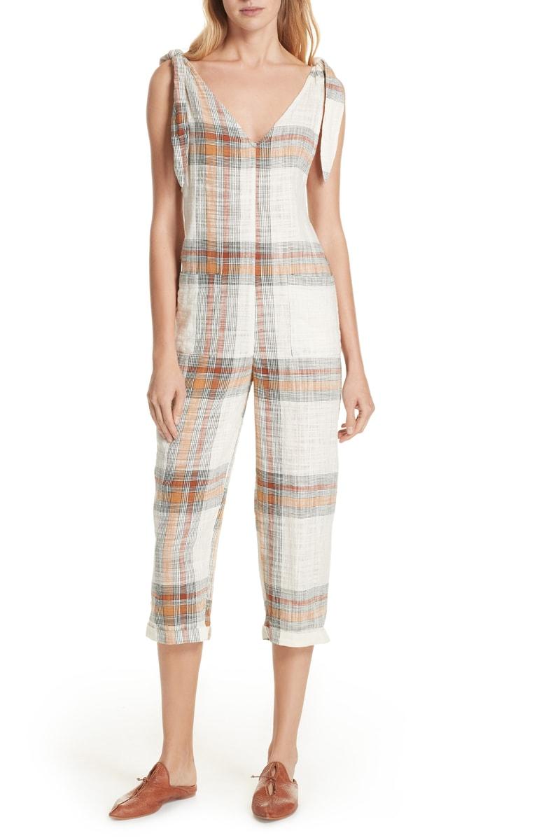 free people plaid jumpsuit