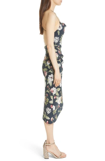 Shop Alice And Olivia Reen Drape Front Sheath Dress In Hazy Floral/ Sapphire