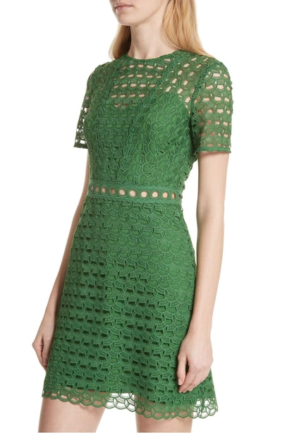 Shop Sandro Scalloped Lace Short Sleeve Dress In Imprime