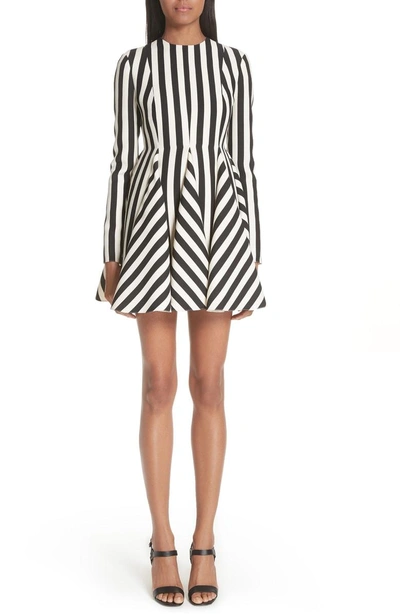 Shop Valentino Stripe Crepe Dress In Ivory/ Black