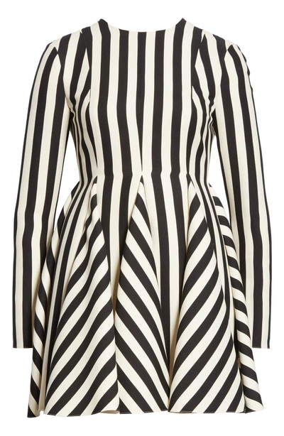 Shop Valentino Stripe Crepe Dress In Ivory/ Black