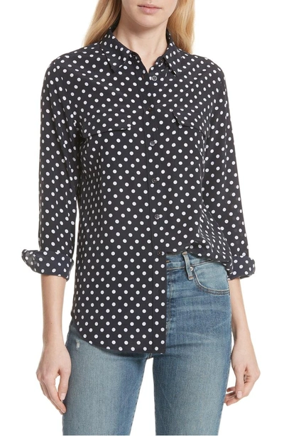 Shop Equipment Slim Signature Polka Dot Silk Shirt In Eclipse/ Bright White