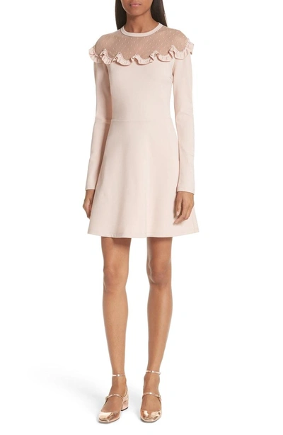 Shop Red Valentino Point D'esprit Yoke Dress In Nude