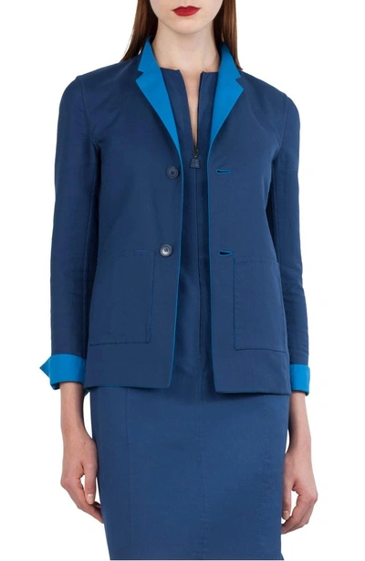 Shop Akris Reversible Double Face Cotton & Silk Blazer In Atlantic Denim