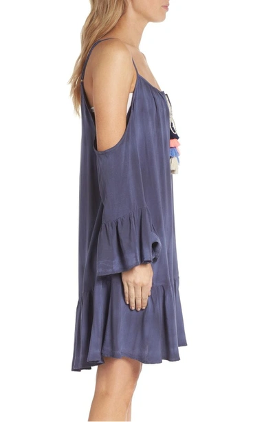 Shop Surf Gypsy Tasseled Cold Shoulder Cover-up Tunic In Washed Navy