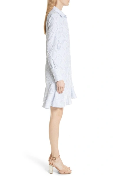 Shop Derek Lam 10 Crosby Diamond Jacquard Shirtdress In White/ Blue