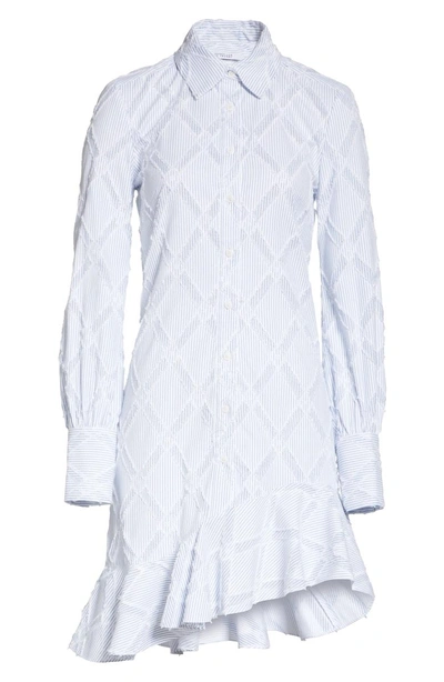 Shop Derek Lam 10 Crosby Diamond Jacquard Shirtdress In White/ Blue