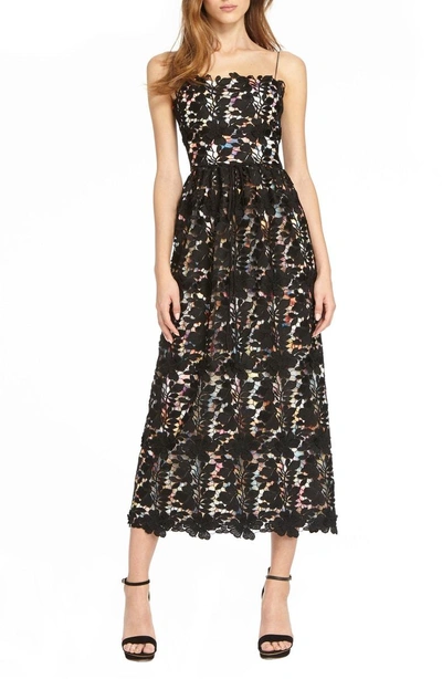 Shop ml Monique Lhuillier Lace Tea Length Dress In Watercolor Black