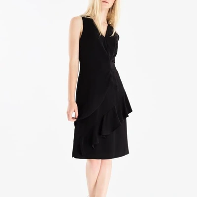 Shop Paisie V-neck Dress With Asymmetric Side Frill In Black