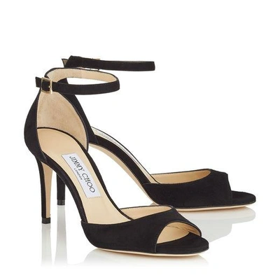 Shop Jimmy Choo Annie 85 Black Suede Peep Toe Sandals