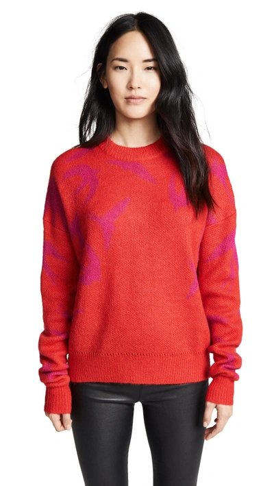 Shop Mcq By Alexander Mcqueen Swallow Swarm Crew Sweater In Riot Red/acid Pink