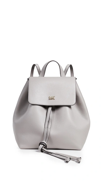 Shop Michael Michael Kors June Medium Flap Backpack In Pearl Grey