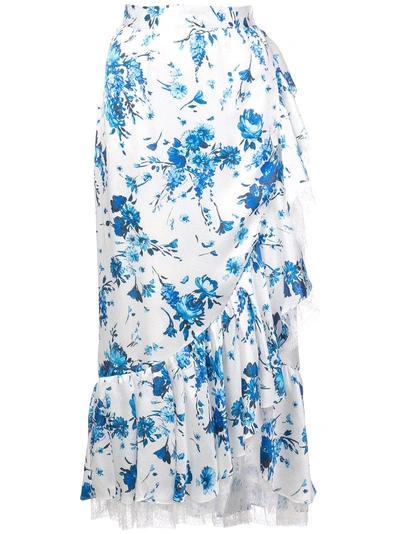 Shop Adam Lippes Floral Print Skirt - Blue
