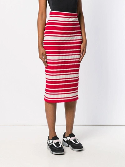 Shop Prada Striped Rib Knit Midi Skirt - Red