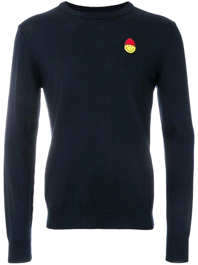 Shop Ami Alexandre Mattiussi Crew Neck Sweater Smiley Chest Embroidery In Blue