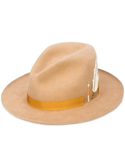 Shop Nick Fouquet Feather Patch Fedora Hat In Brown