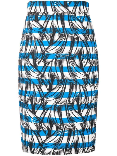 Shop Prada Banana Print Striped Skirt - Blue