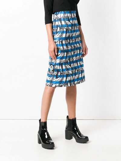 Shop Prada Banana Print Striped Skirt - Blue
