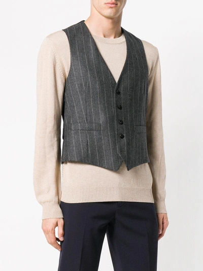 Shop Lardini Striped Waistcoat In Grey