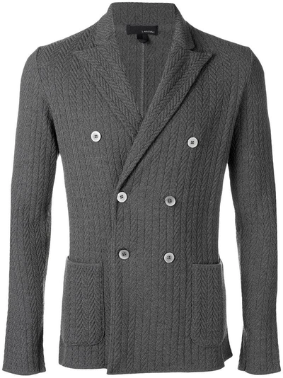 Shop Lardini Woven Double Breasted Jacket - Grey