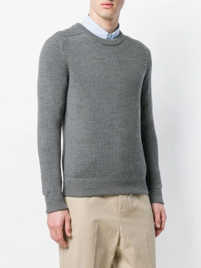 Shop Ami Alexandre Mattiussi Crew Neck Elbow Patches Fisherman's Rib Sweater In Grey