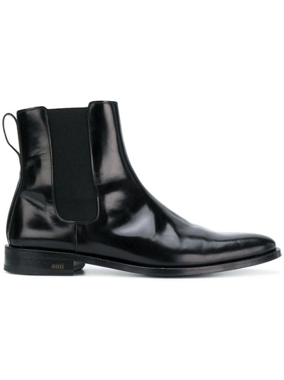 Shop Ami Alexandre Mattiussi Chelsea Boots With Thick Leather Sole In Black