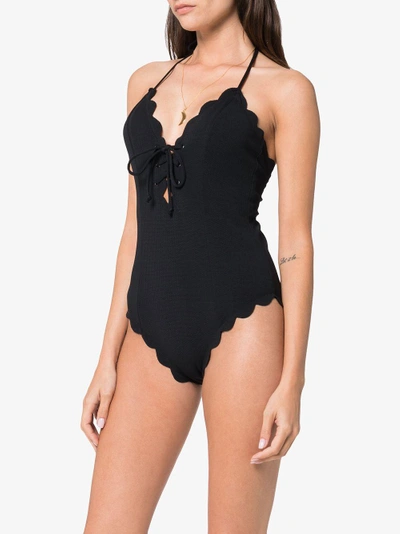 Shop Marysia Broadway Tied Scalloped Swimsuit In Black