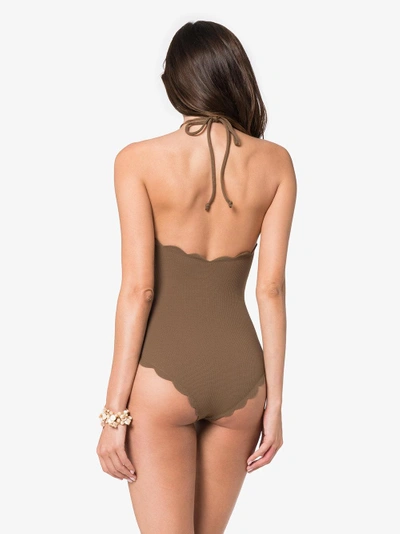Shop Marysia Mott Scalloped Halterneck Swimsuit In Brown