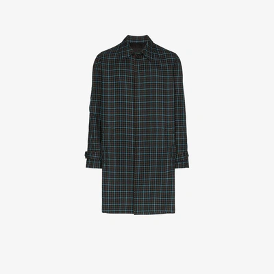 Shop Prada Check Trench Coat In Blue