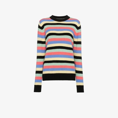 Shop The Elder Statesman Multicolour Stripe Round Neck Cashmere Sweater In Pink / Multicolour