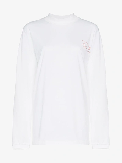 Shop Martine Rose Oversized Logo Print Long Sleeved T-shirt In White