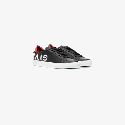 Shop Givenchy Black, White And Red Urban Street Logo Leather Sneakers