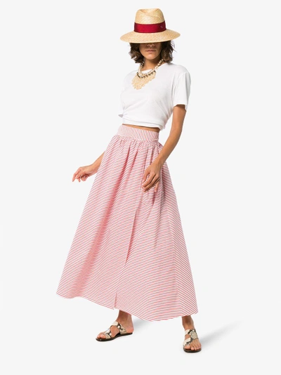Shop Mara Hoffman Katherine Stripe Print Cotton Flared Skirt In White