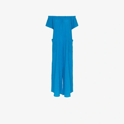 Shop Mara Hoffman Blance Off-shoulder Cotton Jumpsuit In Blue