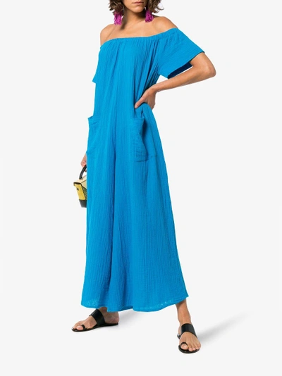 Shop Mara Hoffman Blance Off-shoulder Cotton Jumpsuit In Blue
