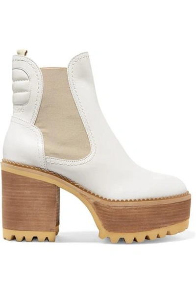 Shop See By Chloé Erika Leather Platform Ankle Boots In White