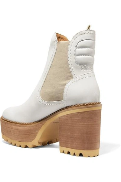 Shop See By Chloé Erika Leather Platform Ankle Boots In White