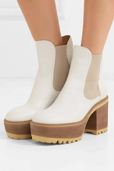 Shop See By Chloé Erika Leather Platform Ankle Boots In White