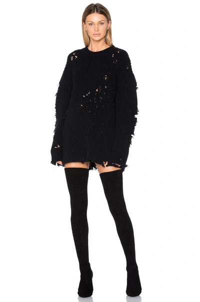 Shop Yeezy Destroyed Oversized Boucle Sweater In Black